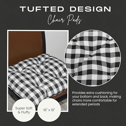 Image of CHAIRPAD |100% Cotton,18x18 Inch Square Chair Pad Seat Cushion, Office Chair pad, Indoor /Outdoor, Dining Living Room, Kitchen with Ties- Pack of 1 (Black)