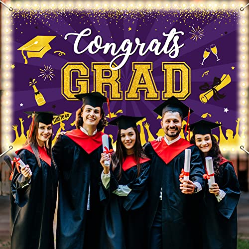 Image of Purple Graduation Banner with Led-Light Strips 71 inch x 43 inch Class of 2024 Congrats Grad Backdrop Graduation Party Decorations for 2024 Prom Graduation Party Decor Supplies