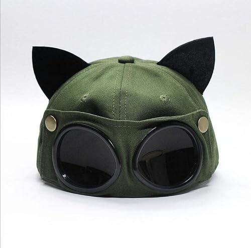 fikujap Sombrero Personalizado Lindo con Orejas para Gatos Gafas piloto Gorro de béisbol Gafas de Sol de béisbol Gorro de protección Solar Casual,Verde Cover
