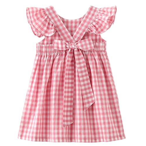 Zanie Kids Gingham Toddler Dress Bowknot Easter Dress Baby Girl Summer Playwear Outfits Plaid Pink 6 7T