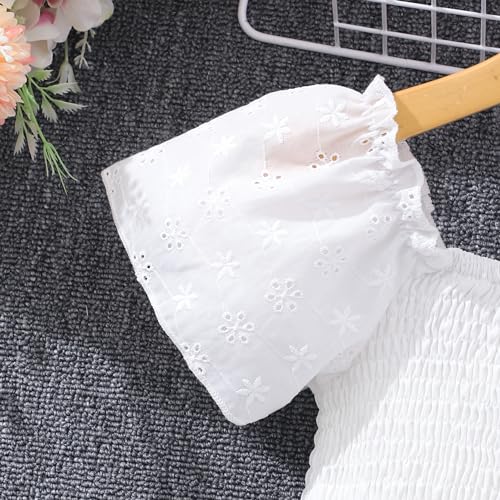 Image of Girls 2PCS Shirred Puff Sleeve Ruffle Hem Top Blouse and Floral Print Elastic Waist Long Ruffle Hem Skirt Sets