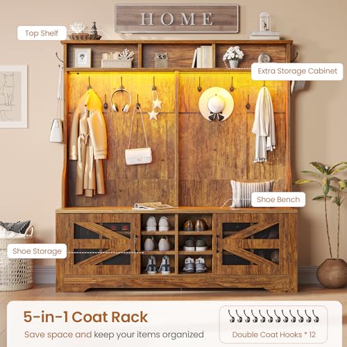 image for Itaar Hall Tree with Bench and Shoe Storage, 5-in-1 Entryway Bench wit