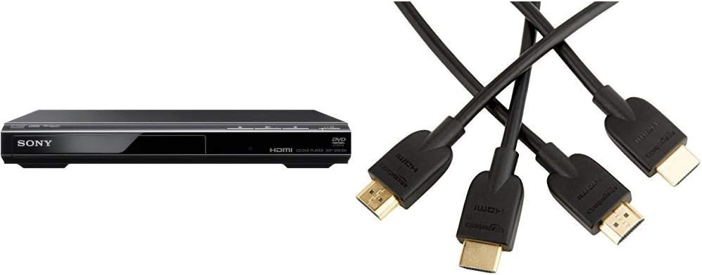 Sony DVPSR510H DVD Player, with HDMI port (Upscaling) & Amazon Basics High-Speed HDMI Cable, 3 Feet, 2-Pack