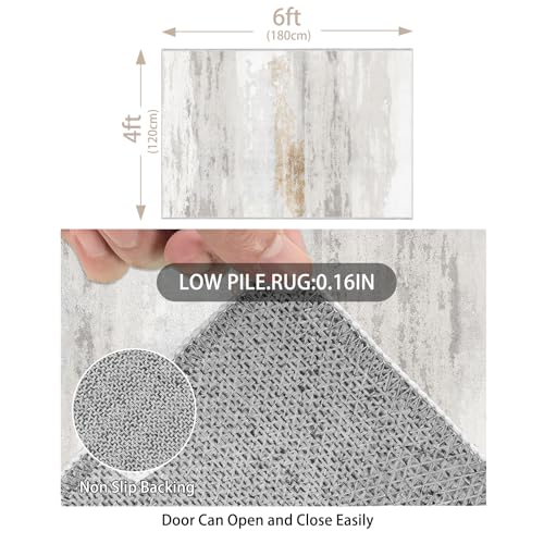 Tapete Enkor 4x6 Marrón y Gris Lavable Antideslizante miniatura 2