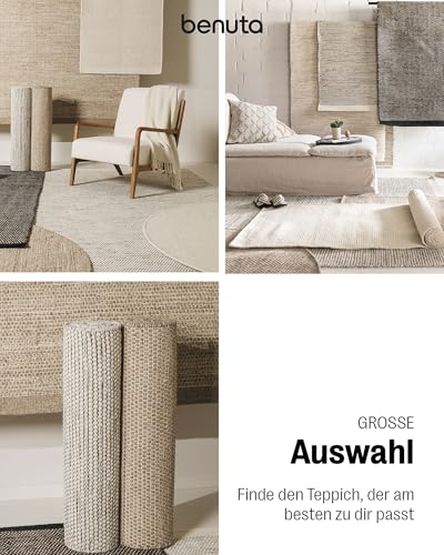 benuta Pure Wollteppich Rocco - Braun 150 cm Rund - Handgewebt - Im Style: Wolle, Uni, Boho, Hygge & Cozy, Minimalistisch - Pflegeleicht für Wohnzimmer Schlafzimmer