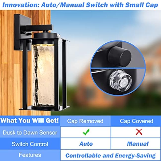 LED Dusk to Dawn Outdoor Light Fixtures - 2 Packs Modern Porch Lighting with Attractive Glass, 13W 3000K LED Exterior Sconce Wall Mount with Photocell Sensor for House Front Garage Door, Waterproof