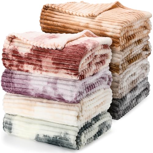 SmoothNovelty 8 Pcs Faux Fur Throw Blanke Bulk Summer Air Conditioned Rooms Gifts Tie Dyed Rabbit...