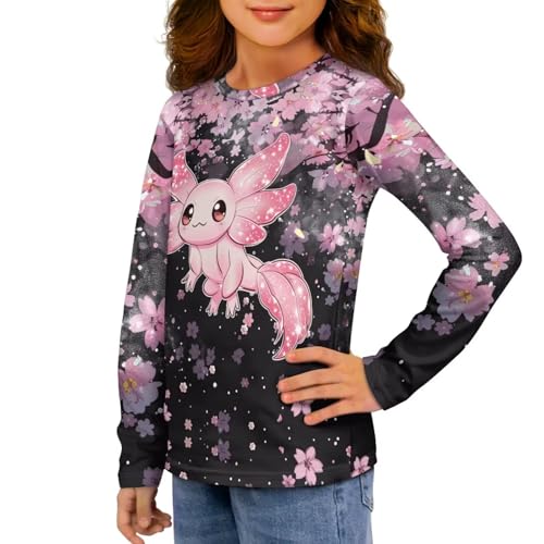 Image of Girls Long Sleeve Shirts Casual Crewneck Soft T-shirts for Girls 3-16 Years Old