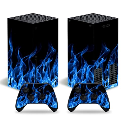 DAPANZ Pegatina protectora de vinilo para consola Xbox Series X y 2 controladores, llama azul