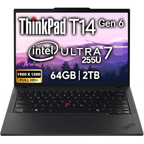 Image of Lenovo ThinkPad T14 Gen 6 Business Laptop 14 inch FHD+ IPS, Intel Ultra 7 255U, 64GB DDR5 RAM, 2TB SSD, 5MP Webcam, Fingerprint, Backlit, Wi-Fi 6E, 2 Thunderbolt 4, AI PC, W11P
