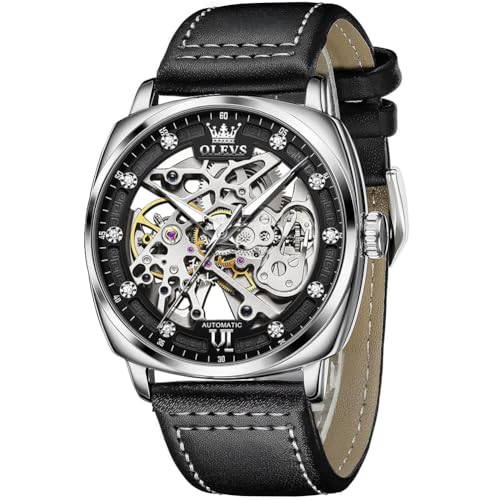 Image of OUPINKE Mens Watches Automatic Skeleton Mechanical Watches for Men Self Winding Luxury Fashion Leather Strap Steampunk Style Luminous Waterproof Men Wrist Watches