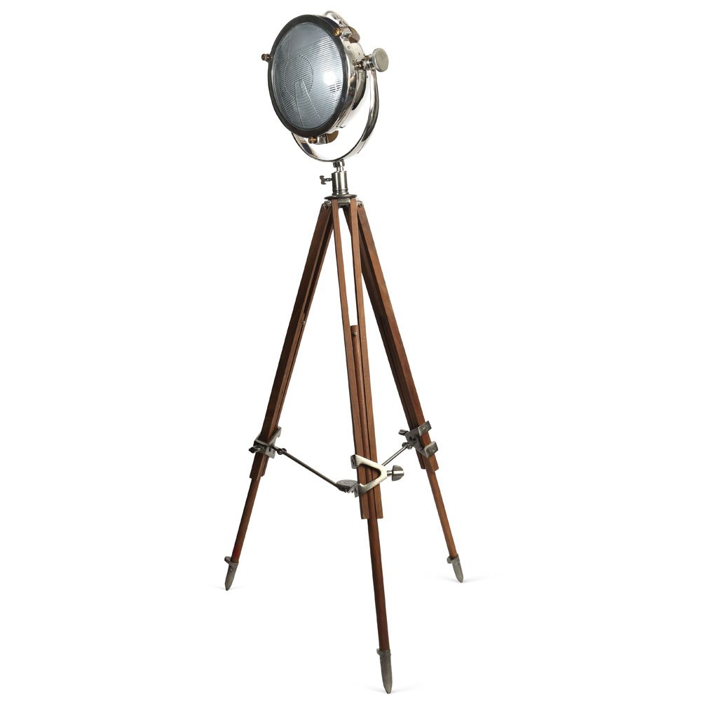 Rolls Headlamp Floor Lamp with Natural Wood Tripod