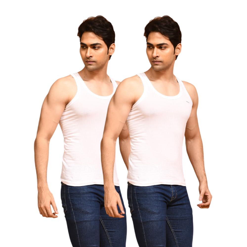ADONiS Men's 100% Cotton Sleeveless White Vest | Super Combed Round Neck Tank Vest | Ultra-Soft Breathable Innerwear | Extended Length Easy Tuck | Pack of 2-image-34