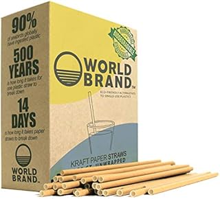 World Brand 250 Count Kraft Paper Straws - Eco-Friendly Party Supplies - Biodegradable Drinking Straws - Plastic & Dye Free - Unwrapped - Perfect for Juices, Shakes, Smoothies, Ice Coffee & More