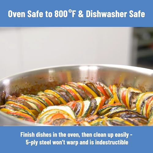 Image of Misen 5-Ply Stainless Steel Saute Pan with Lid - Versatile, Durable, Dishwasher and Oven Safe - Even Heating, Ergonoic Stay-Cool Handle - For Searing, Braising, and More - 3 QT