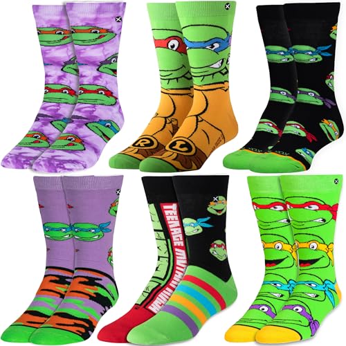 Odd Sox Nickelodeon TMNT 6-Pack Novelty Crew Socks Size Large Mens 812 / Womens 9.513.5 Officially Licensed Teenage Mutant Ninja Turtles Value Gift Bundle