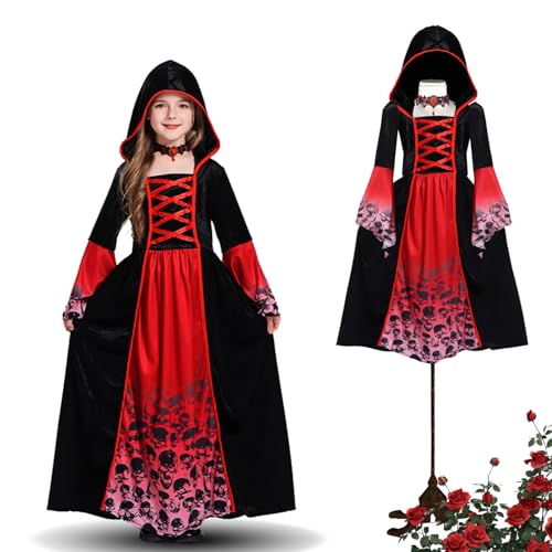 FFTANXS Traje vampiro menina, disfarce vampiro menina gótico com colar, para Halloween carnaval cosplay festa - M (8-10 anos)