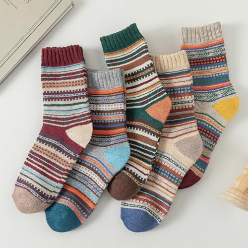 Image of 5 Pairs Wool Socks for Women - Wool Socks Womens, Winter Cozy Sock Warm Sock