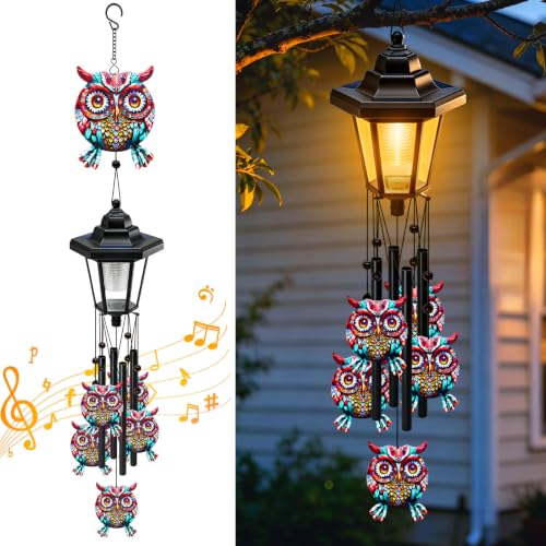 Large Solar Owl Wind Chimes Waterproof, Gift for Women Mom Grandma Wife Sister Daughter Neighbor, Black Metal Wind Chime with Wind Catcher, Solar Decor Light for Outdoor Garden Patio Yard Porch Window