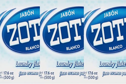 Jabon Zote white Laundry Flakes All Natural Detergent Soap 17.6oz/500g (pack of 3) Perfect for Sensitive skin all natural formula low suds - Easy rinsing Tough on Stains, Gentle on fabric