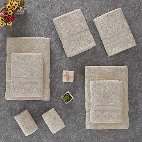 Tuiste Handtücher Set Beige Sandbeige |%100 Baumwolle Handtuch Set 8 Teilig | 2X Badetücher (70x140), 4X Handtücher (50x90), 2X Gästetücher (30x50) | Weich und Saugstark | Farbe : Creme