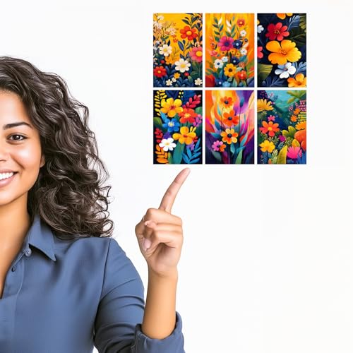 Image of SiddArtify Floral Wall Art Prints Set - Colorful Botanical Poster Decor for Living Room Bedroom - Set of 2-4x6 Inch - Board (Pack of 6) - Sticker (Pack of 6)