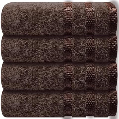 Casabella Deluxe 4 Brown Hand Towels 100% Cotton Cover