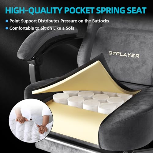 Image of GTPLAYER Gaming Chair Fabric with Pocket Spring Cushion, Big and Tall Gamings Chairs 350LBS High Back Computer Chair with Footrest for Adults Lumbar Support Swivel Game Chair for Office Dark Grey