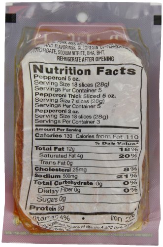 Bridgford Sliced Pepperoni 5 oz Pack of 6 - Gluten-Free Pepperoni Slices for Pizza and Sandwiches with Zero Carb Ideal for Keto Diets - Ready-to-Eat Slices for On-the-Go Snacking