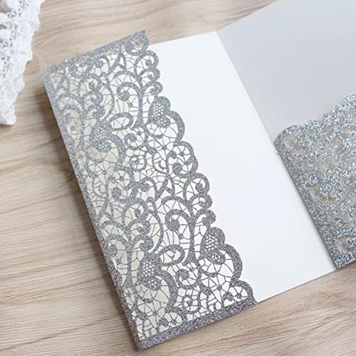 esmen 25pcs Glitzer Vintage Tri Fold Hochzeit Einladungen Karten, Laser Cut Hollow Carving Gruß Einladungen zum Geburtstagsgeburtstag Einladung Einladung