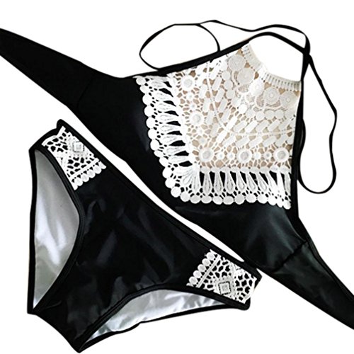 Hot Bikini Swimsuit! AMA(TM) Women Sexy Push Up Padded Bra Bottom Set Beach Swimwear (M, Black)