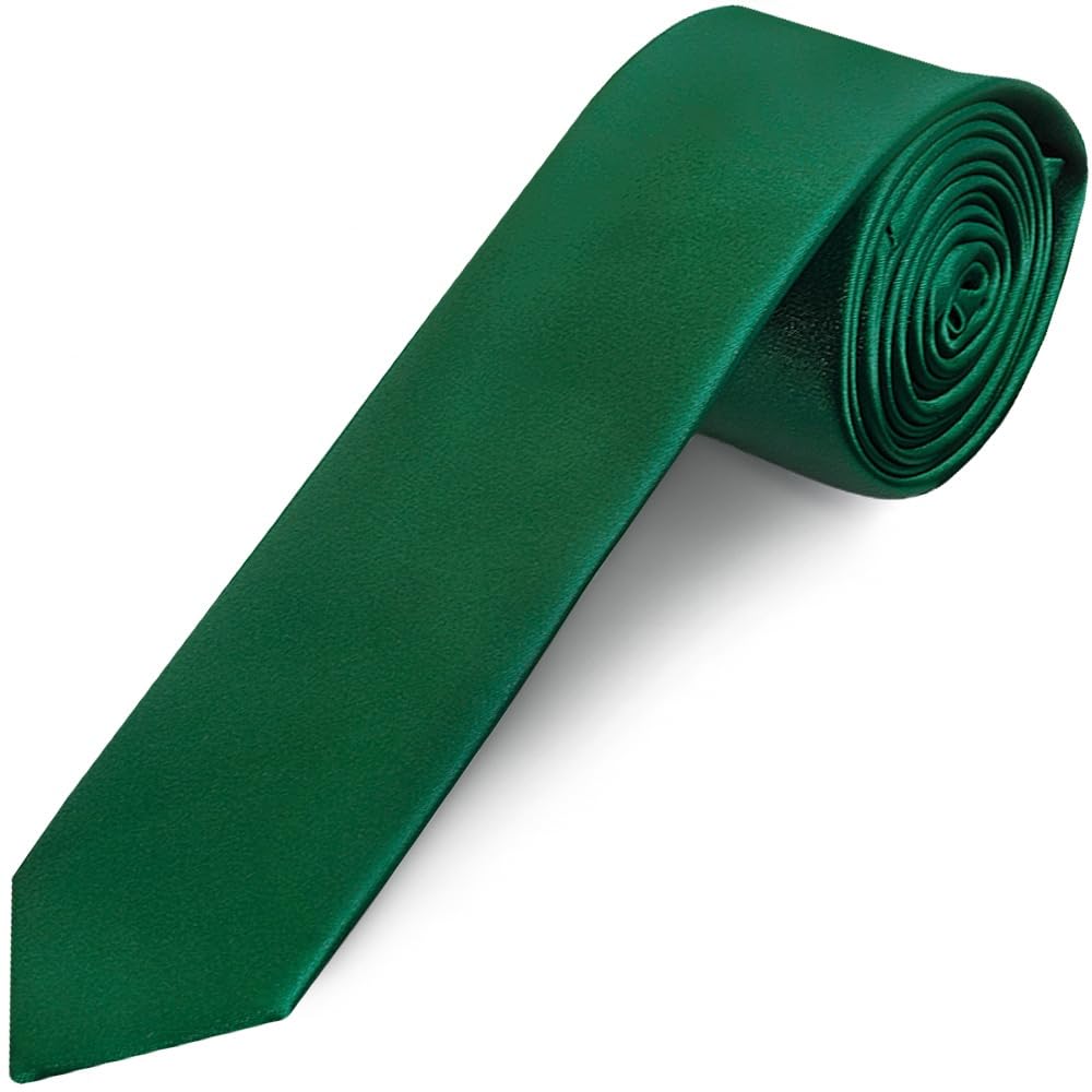 Plain Forest Green Satin Skinny Boys Tie Wedding Formal Prom Slim Thin Tie