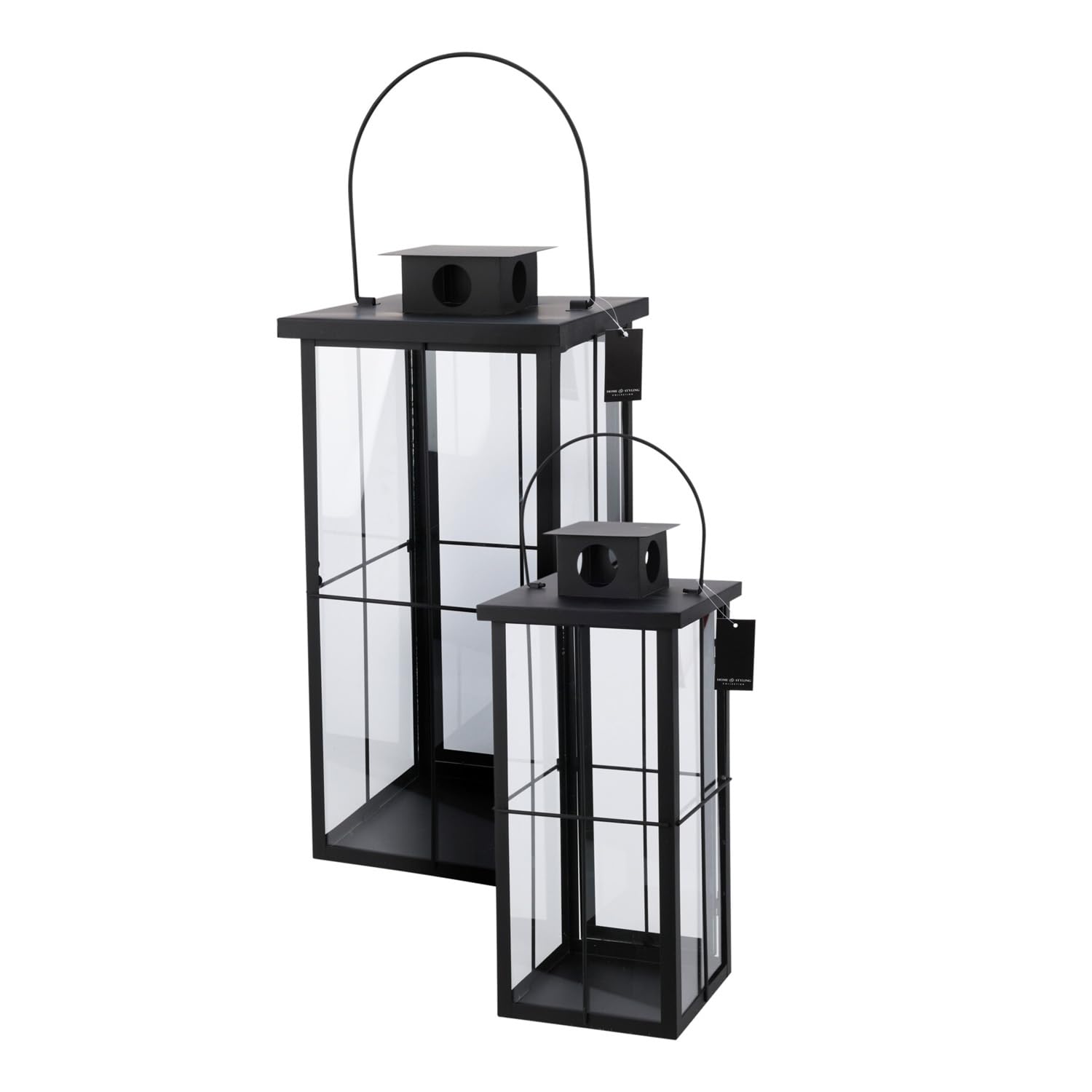 Mojawo 2er XXL Set Gartenlaterne Windlicht Laterne Laternen Metalllaterne Set Dekoration Außen Metall Schwarz H58/45cm