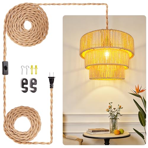 Image of Hanging Light Lamp Shades Boho Rattan Lamp Shades
