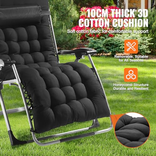 Image of VEVOR Zero Gravity Chair, 33 inch Zero Gravity Recliner Lounge Chair for Indoor and Outdoor, Adjustable Anti Gravity Chair with Cushion, Headrest, Footrest, and Cupholder, 500 lbs, Black