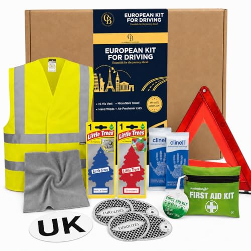European Driving Kit Car Kit Essentials 2026 For Europe - 10 Piece Kit Warning Triangles for Cars UK Magnet Sticker Headlight Deflectors + More. European Driving Kit 2026 EU Driving Kit