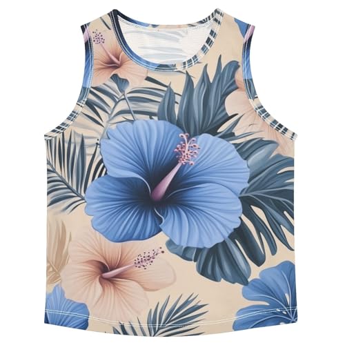 susiyo Tropical Pattern Blue Hibiscus Flowers Boys Sleeveless Tank Top Girls Athletic T Shirt