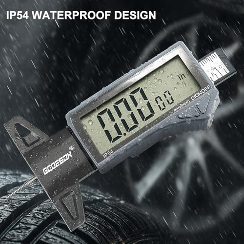 Image of GODESON Digital Tire Tread Depth Gauge - IP54 Waterproof, 2.5 inch LCD Screen, 3 Modes (Fraction /Inch /MM), 1 inch Range, Auto-Off, Tire Wear Measure Gauge Tool 32nds for Car, Truck & SUV Tires