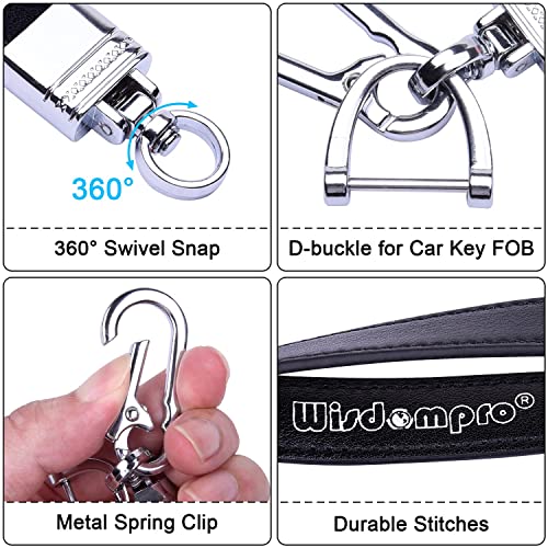 Wisdompro Genuine Leather Car Keychain, Universal Heavy Duty Leather Key Fob Keychain Key Chains Women For Car Keys, 360 Degree Rotation, With Anti-Lost D-Ring And 3 Keyrings - Black #TOP2