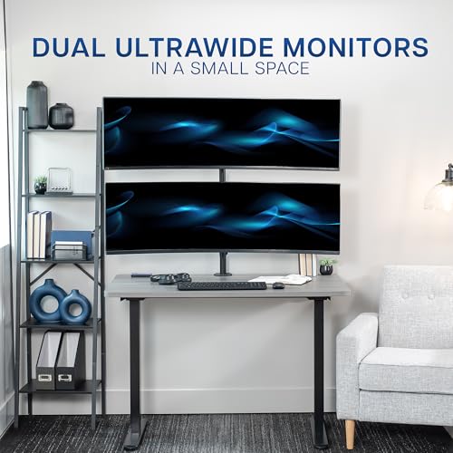 Image of VIVO Dual Vertically Stacked Ultra-Wide Monitor Desk Mount for up to 49 inch Ultrawide Screens, Extra Tall Heavy Duty Adjustable Stand Holds 44 lbs Per Screen, Black, STAND-V202R