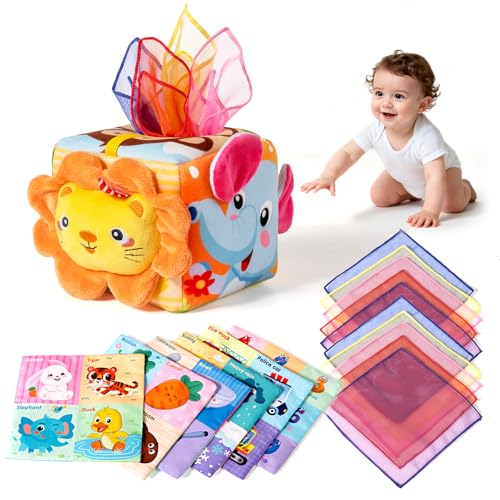 Image of Baby Tissue Box Toy - Sensory Toys for Babies 6 - 12 Months, Montessori Toys for 6 Month with Crinkle Tissues, Baby Scarf Toy for 6 7 8 9 12 Months Boy Girl, Developmental Gifts & Stocking Stuffers