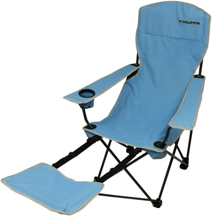 Fridani Camping Chair FRB 105 Folding Chair Blue Garden Chair with Footrest, Drink Holder & Armrests