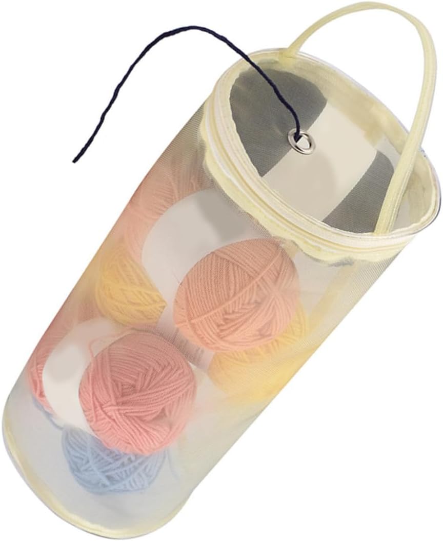 Zerodeko Knitting Yarn Storage Bag Beige Mesh Woolen Organizer for Crochet Hooks and Knitting Supplies Portable Storage Pouch for Projects Functional and Design