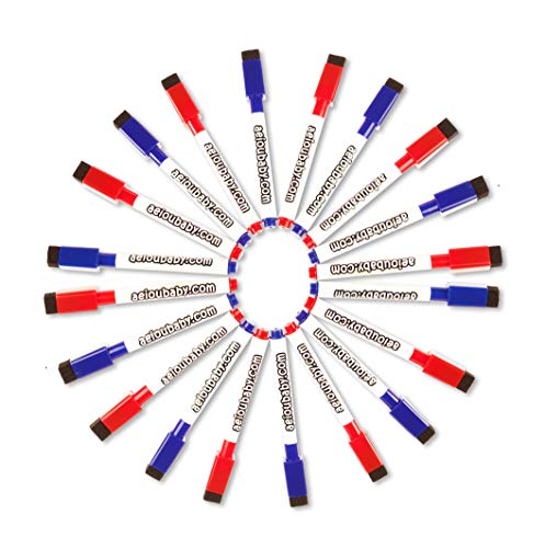 aeioubaby.com 20 Magnetische Whiteboard-Marker mit integriertem Löscher| Spezielle Trockenlöschung | Set 10 Rot + 10 Blau | Ideale Packung für Zuhause, Schule und Büro