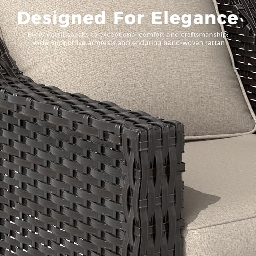 Image of Patio 2 Pieces Wicker Chairs Set of 2,Outdoor PE Rattan Armchairs, Water-Resistant Cushions with Removable and Washable Covers, Porch, Balcony, Sunroom (Beige) | Patio Chair Set with Olefin Removable Cushion, All-Weather Armchairs with Deep Seat for Porch, Deck and Backyard, Beige