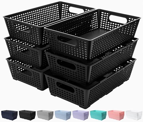 Tiawudi Stackable Woven Plastic Basket, Storage Bins for Cabinet, Closet, Shelf, Under Sink and...