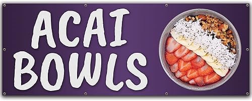 Miniatura 8 de ACAI Bowls  Cartel de 18 x 48 pulgadas  Soporte de concesión para camiones de comida de una cara con ojales  Fabricado en los Estados Unidos