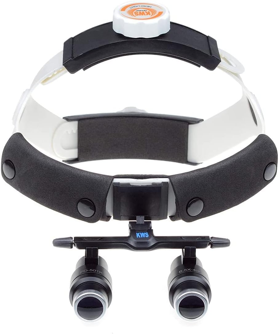 EustomA 6.5X Binocular Loupes Head Mount Headband Adjustable High Magnification 420mm Working Distance Optical Glasses FD-501K-6.5X