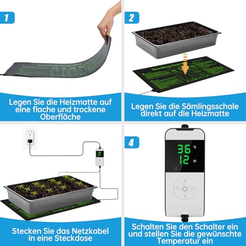 WADEO Heizmatte für Pflanzen 53 x 27 cm, Sämlinge Heizmatte 30W mit Thermostat 5°C bis 45°C… – Ansicht 7