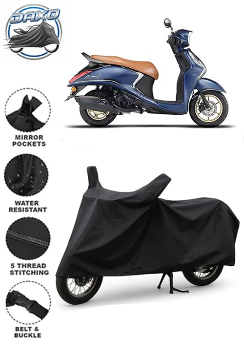 Image of Daxo Waterproof Scooty Cover for Yamaha Fascino 125 | All Weather Protection from Rain, Dust, UV Rays & Scratches with Mirror Pockets & Buckle Belt | Fascino 125 Scooty Cover